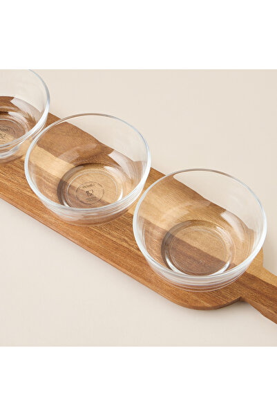 Lifestyle 3-Piece Glass Bowl Set with Wooden Tray