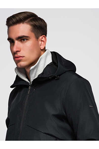 OMBRE Ελαφρύ ανδρικό μπουφάν με επένδυση από πλέγμα και κουκούλα - Μαύρο V4 C640