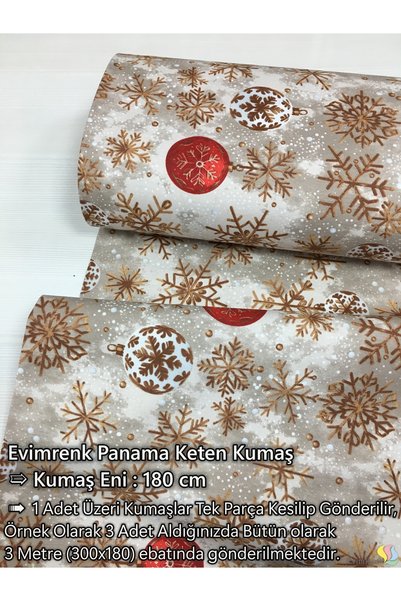 Renk Tekstil New Year Desenli Panama Keten Kumaş - Hobi - Dikiş - Yeni Yıl 2026