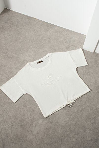 grand coco Woman Printed ecru crop t-shirt