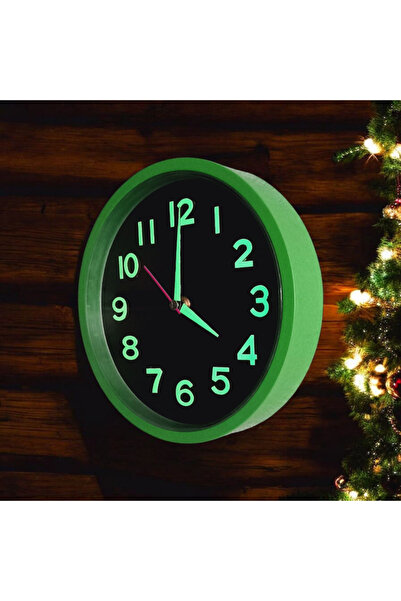 Bahat Phosphorescent Embossed Number Green Black Small Wall Clock Diameter 22 cm