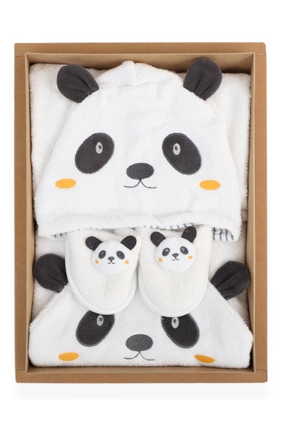 Bebitof My Baby Kumsal 100% Cotton 0 - 24 Months Bathrobe Set Smiling Panda Pattern 30037 Also in the Box