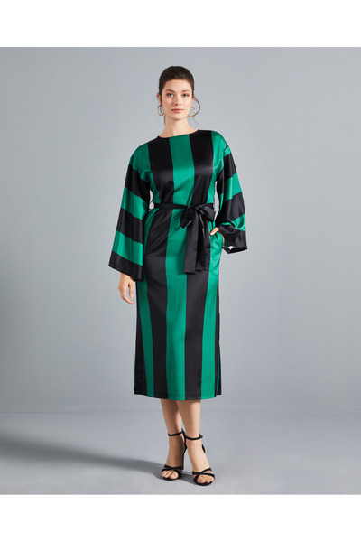 SERPİL Kadın Çizgili Elbise - Fiyonk Detaylı - Modern ve Şık Tasarım - Davet ...