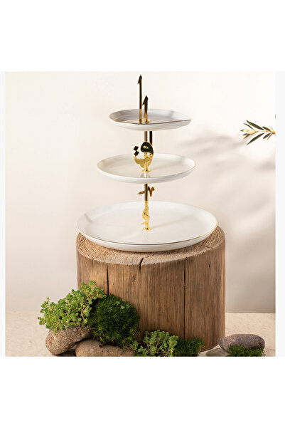 Otantik Lqaa 3-Tier Porcelain Cake Stand - 27x27 cms