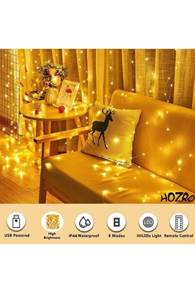 HOZRO Cortină luminoasă cu șir (Perdea), 3 x 2 m, alb cald, IP65