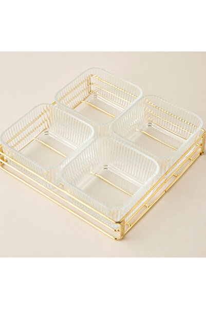 Lifestyle Shifaf Ribbed 4-Piece Glass Bowl Set with Stand