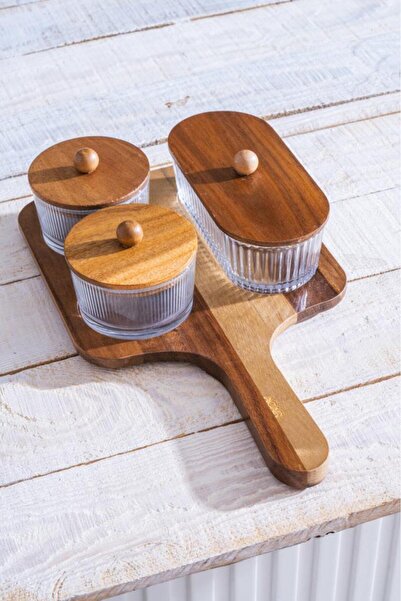 ACAR GEMMY AKASYA TEPSİLİ 3'LÜ SUNUMLUK/ÇEREZLİK