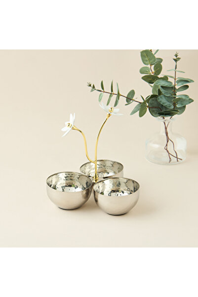 Lifestyle وعاء تقديم مكسرات بثلاثة أقسام بلمسة زهرية - 18×23 سم