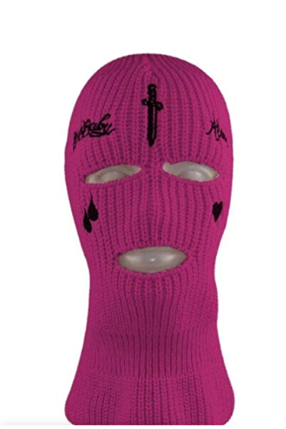 Belifanti Collection Knitted Unisex Sword Teardrop Embroidered Balaclava Fuchsia