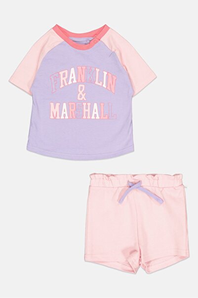 Franklin & Marshall Toddlers Girl 2 Pcs Brand Logo Tee And Shorts Set, Pink
