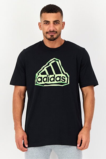 adidas تي شيرت رجالي رياضي بأكمام قصيرة مناسب للخارج، أسود