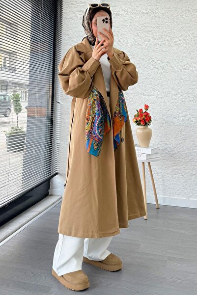 MELEK ARAZ Premium Balloon Cuff Women's Trench Coat – Camel