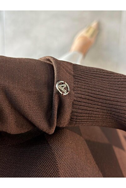 Armine Trend Baklava Desenli Merserize Tunik 25YTD4112 Kahverengi