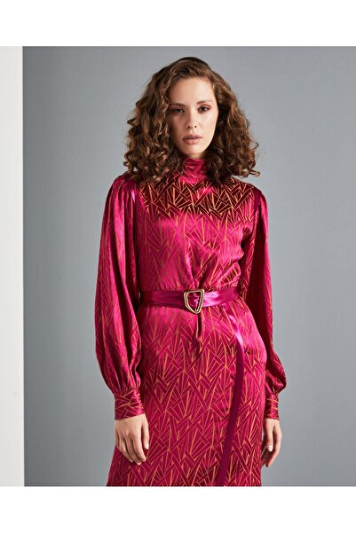 SERPİL Kadın Yırtmaçlı Midi Elbise - Kemer Detaylı - Şık ve Zarif Tasarım