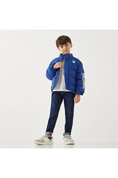 SEGA Sonic The Hedgehog Print Puffer Jacket with High Neck and Pockets