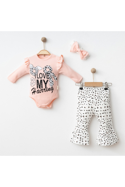 Micii Ștrumfi Set 3 piese pentru fete „Love My Hairring” roz - 100% bumbac