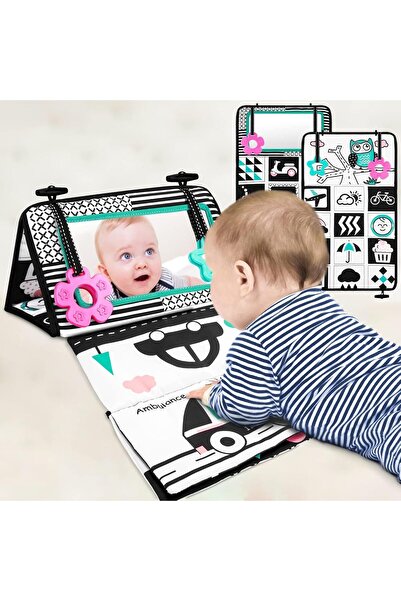Generic Foldable Tummy Time Mirror for Newborns with Teether, Sensory Toys and Soft Cloth Book - Montchi, Gr