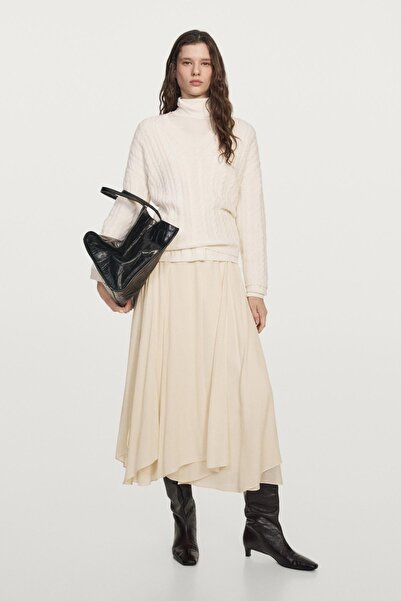 Massimo Dutti Fırfırlı dökümlü midi etek