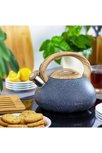 Klausberg Fierbător tradițional cu fluier, fabricat din inox, marmorat, ceainic 2.7 litri, 16.5-20cm, negru,