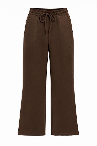 Mixray 4782 Women's Elastic Waist Thessaloniki Palazzo Pants Brown