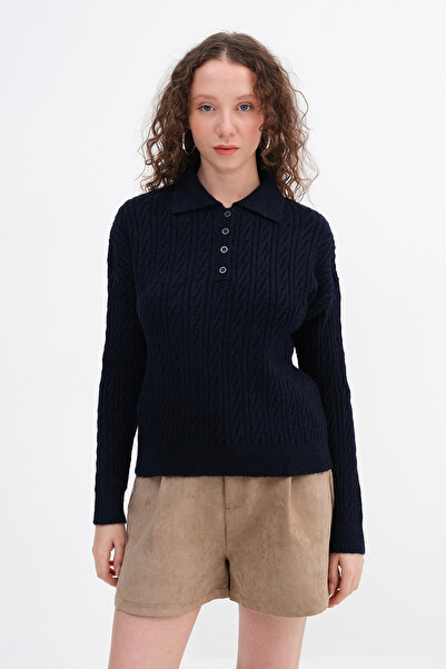 Addax Buttoned Collar Knitwear Sweater K3457