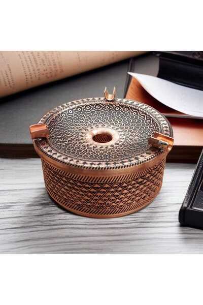 Bakır Center Copper Ashtray Copper Incense Burner Ash Tray Carved Hand-Engraved Ashtray Burning Stick Incense No Odor