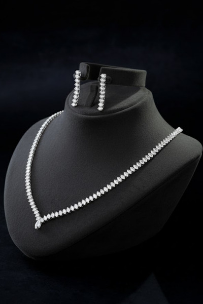 Otto Man Steel Jewelry Kadın Bijuteri Kolye Küpe Seti Elena Model Zirkon Taşl...