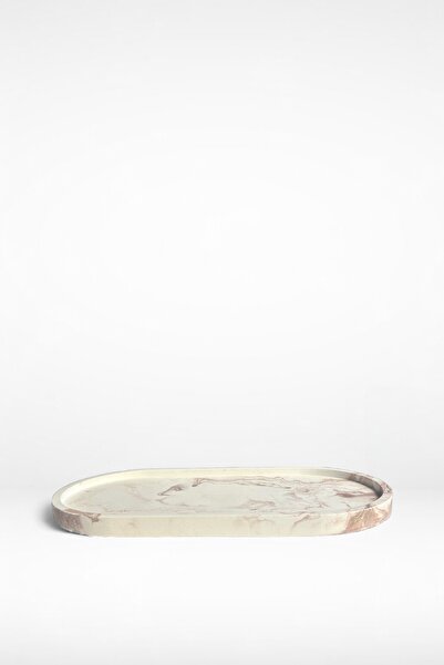 MORF Design MERMER Serisi Beton Tepsi – Oval Mermer Desenli Organizer