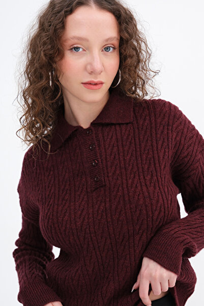 Addax Buttoned Collar Knitwear Sweater K3457