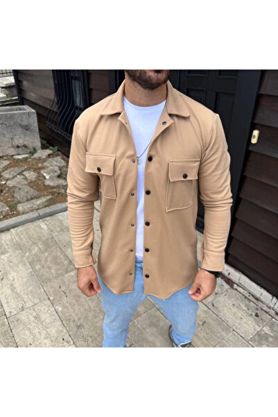 civetta Men's Diagonal Fabric Pocket Snap Fastener Long Sleeve, Shirt Oversized Comfortable Fit Casual Stylish Style