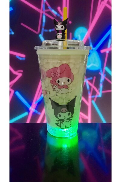 FAMEMUS ACCESSORY Kuromi Lemon Yellow Colorful Light-Up Cup with Straw Water Bottle