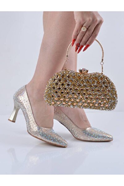 Şanslı Ayakkabıcılık Yellow Plaster Stone Champagne Heel Evening Dress Shoes ...