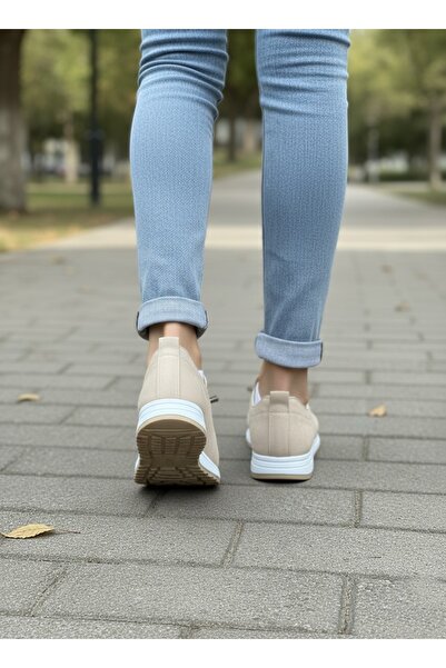 SİLİYA Women's Beige Matte Colored Rubber Lace-Up Orthopedic Sole Ballerinas