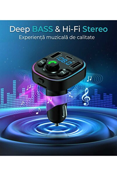 Timebox Încărcător auto rapid cu modulator FM hands-free QC3.0, USB-C, Bluetooth 5.0, negru