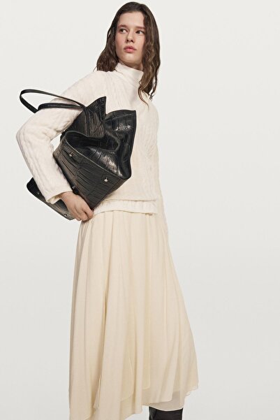 Massimo Dutti Fırfırlı dökümlü midi etek