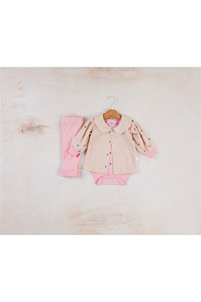 Micii Ștrumfi Set 3 piese rochie florală pentru fete - roz pal și bej