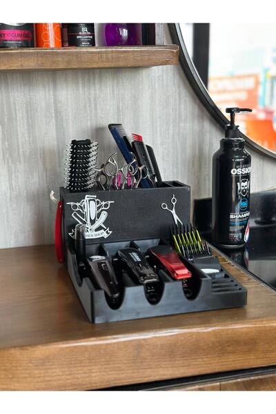 Mystoray Kuaför Berber Standı Tarak Makas Makine Ustura Tutucu Malzeme Organizer.ÖZEL TASARIMLIK BERBER STAND
