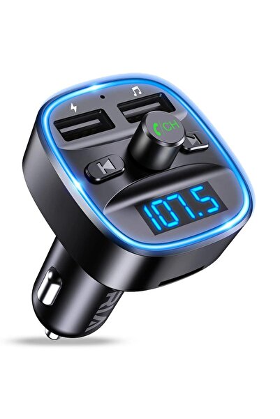 Timebox Încărcător auto Bluetooth 5.0 cu modulator FM, port USB, slot MicroSD, lumină ambientală, încărcare rapidă 3.0