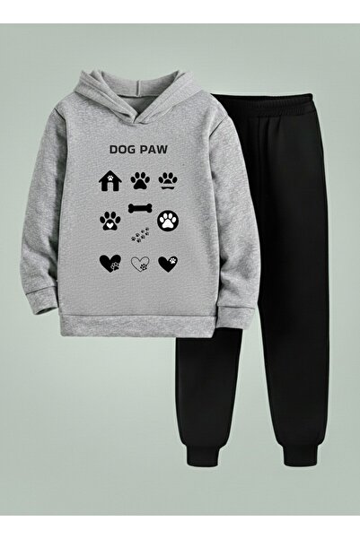 LORVEX Children Hooded Set Dog Paw Printed 3 Thread Ş Fleece-Lined Sweatshirt...