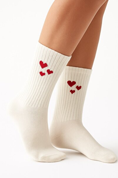 Plus Scorpion Women's Heart Patterned Cotton Short Socks – Casual Comfortable Style Single Pair