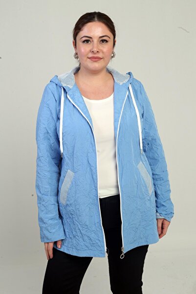 By Saygı Γυναικείο αδιάβροχο με κουκούλα με διχτυωτό λεπτομερές επένδυση και μεγάλο μέγεθος με τσέπες με φερμουάρ στο μπροστινό μέρος