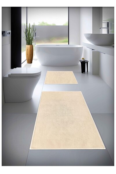 Cotton Crafty Pamuk Dokuma Su Emici Banyo Paspas Seti, Banyo Halısı DÜZ DESEN...