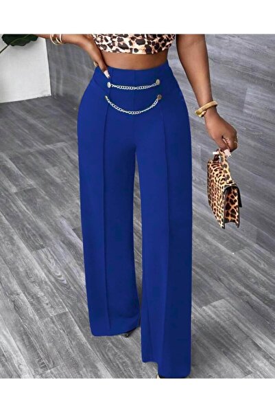 Meis Concept Women's Waist Chain Detail Imported Crepe Trousers