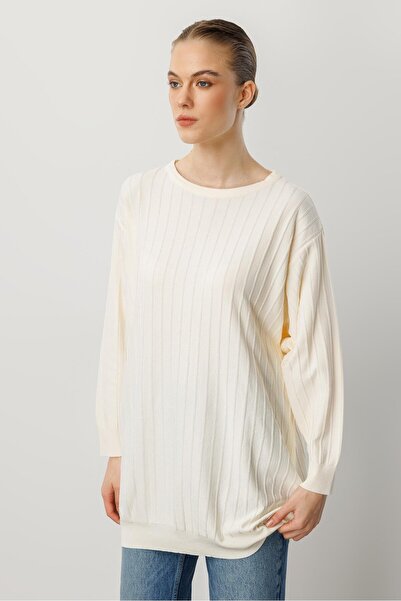 accort Çizgi Desen Pamuklu Triko Tunik-KREM