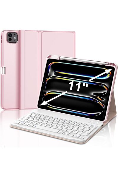 HYX iPad Pro 11-inch Keyboard Case 2024, Detachable Bluetooth Keyboard, Pencil Holder, Pink