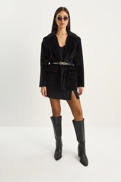 Bianco Lucci Дамско сако с джобове, подплатено, с колан и плюшена текстура 2761 60281110