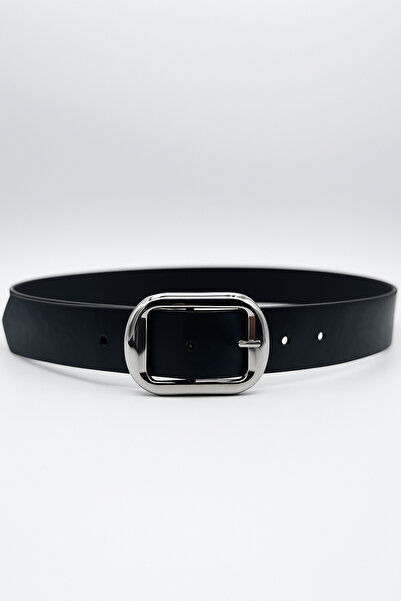 UCCELLO Curea neagră din piele artificială pentru femei cu cataramă ovală arg...