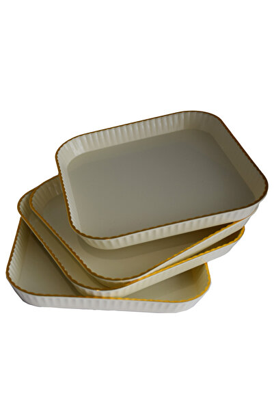 PUFO Set of 4 square trays Gentle for serving appetizers, sweets, candies, 15 cm, white