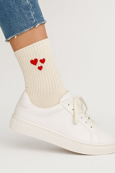 Plus Scorpion Women's Heart Patterned Cotton Short Socks – Casual Comfortable Style Single Pair