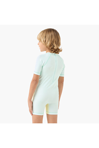 Disney Mickey Mouse Print Swimsuit with Raglan Sleeves